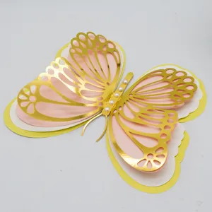 3D 4-layer hollow pearlescent paper butterfly wall sticker wedding holiday decor