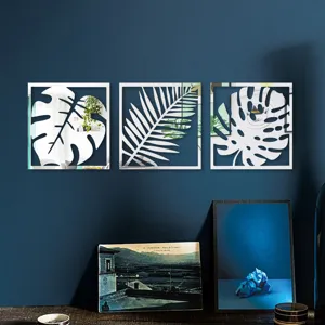 Stickers muraux miroir acrylique 3D modernes, ensemble déco feuilles de monstera tropicales.