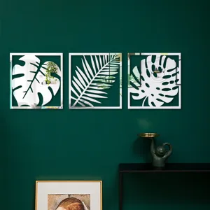 Stickers muraux miroir acrylique 3D avec monstera et palmier pour la décoration.