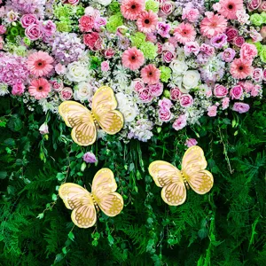 3D gold hollow butterfly wall stickers pearl paper floral decor for wedding party home