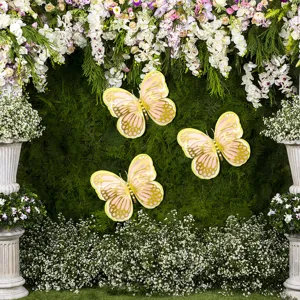Detailed scene shot of 3D layered hollow pearlescent paper butterfly wall stickers.