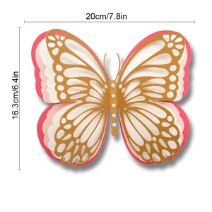 3D multi-layer hollow pearlescent paper butterfly wall sticker with pearl for party decor.