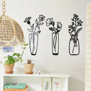 3D floral vase acrylic mirror wall sticker minimalist home decor art for living room wall