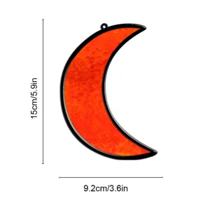 Orange crescent stained glass suncatcher acrylic hanging decoration size 15x9cm.
