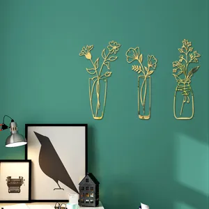 3D Gold Acrylic Mirror Wall Stickers Flower Vase Home Decor Self-Adhesive Wall Art