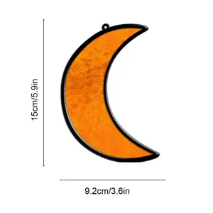 Stained glass crescent moon sun catcher window hanging acrylic colorful decorative pendant for home.
