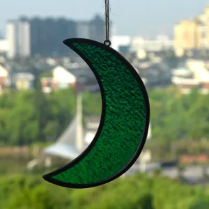 Bella acchiappasole mezzaluna verde vetro acrilico appendiabiti decorazione finestra