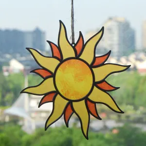 Stained glass sun catcher hanging sun window decor acrylic sunburst ornament for home.