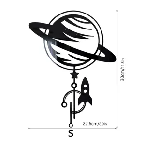 3D acrylic mirror wall sticker planet rocket design home decor size S 30x22.6cm wall art