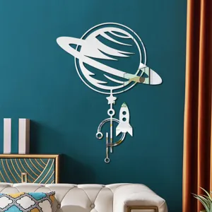3D Acrylic Mirror Wall Sticker Space Planet Rocket Design Home Decor Self Adhesive Decal
