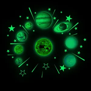 Glow in the dark solar system wall stickers set, luminous planets and stars for kids room decor.
