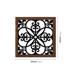 Wooden hollow UV printed wall decor, retro geometric carved floral panel for living room bedroom aesthetic art.