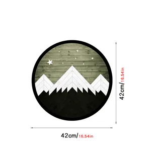 Nordic geometric mountain wall art detail, 42cm round wooden frame decorative painting.