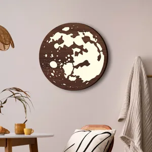 Lampada da parete a LED con luna in legno stile bohémien nordico, decorazione artistica per casa.