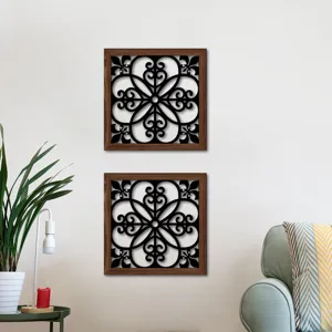 Wooden hollow wall art decor with wood grain frame for living room bedroom home interior decoration