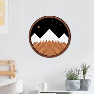 Nordic geometric wooden wall art round mountain star decorative painting for living room bedroom