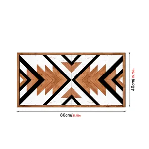 Détail d'art mural en bois géométrique avec motif chevron et dimensions 80x40cm.