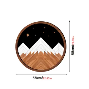 Nordic round wooden framed wall art geometric mountain star decor painting diameter 58cm