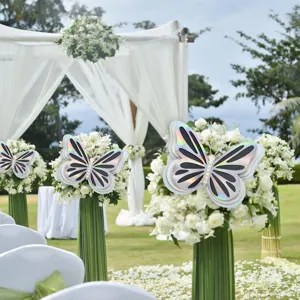 Large 3D hollow butterfly wall stickers pearlescent paper holographic wedding party decor