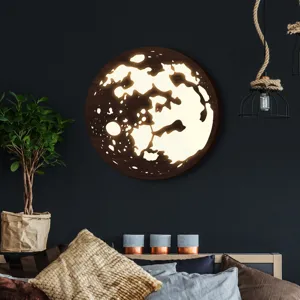 Applique da parete luna LED in legno nordico, splendida luce notturna boho per camera da letto.