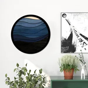 Wooden round wall art Nordic style geometric layered wooden painting for living room decor