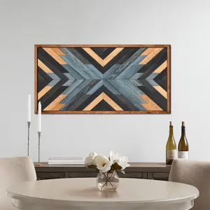 Art mural en bois encadré géométrique moderne, parfait pour le salon ou la chambre à coucher.