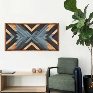 Art mural en bois geometrique encadre decoration suspendue pour salon chambre interieur moderne