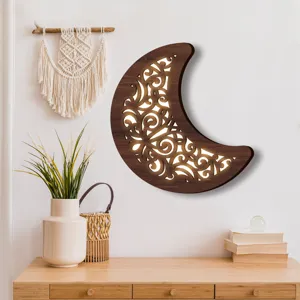 Lampada da parete a LED in legno mezza luna stile nordico boho luce notturna decorativa casa