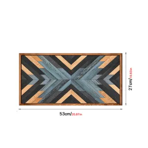 Art mural encadré en bois avec motif géométrique nordico, panneau décoratif pour intérieur.