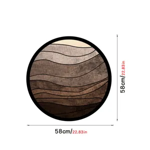 Round wooden framed wall art with Nordic geometric wavy wood texture design 58cm size.