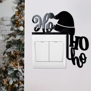 Christmas acrylic light switch sticker 3d black ho ho ho holiday home decor detail view.