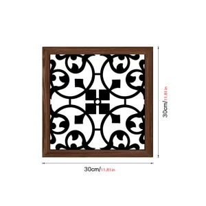 Wooden hollow wall art decor with black and white abstract scroll pattern, square home mural.