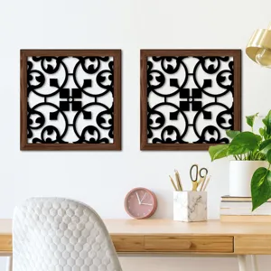 Wooden hollow wall art set, UV printed geometric decor for living room and bedroom.