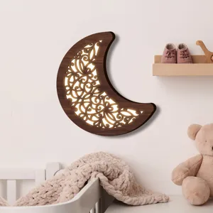 Applique da Parete in Legno LED Falce di Luna Stile Boho Lampada da Notte Decorazione