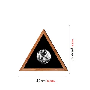 Triangular wooden frame wall art featuring a realistic moon design for modern home decor.