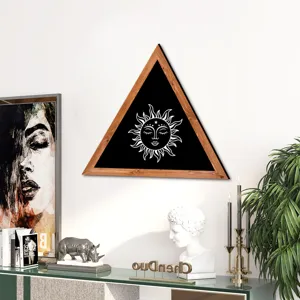 Nordic wooden framed wall art triangle geometric sun face painting for living room decor