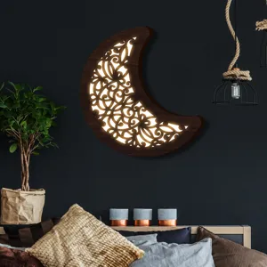 Applique da parete LED luna in legno boho lampada notte vuota pezzo decor camera
