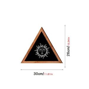 Nordic triangular wooden framed wall art with sun face pattern, 30x26cm modern home decor.