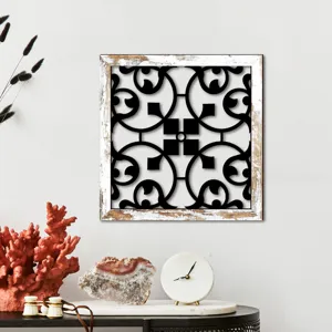 Wooden hollow wall decor with vintage frame for living room and modern bedroom interior decor.