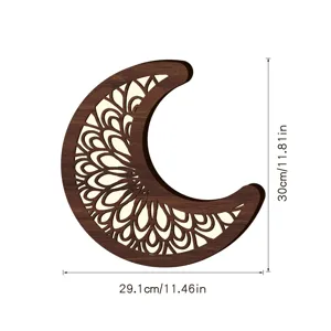 Appesa a parete luna crescente in legno con motivo mandala, 30x29.1cm decorazione.