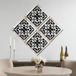 Wooden hollowed UV printed wall art set, 4-piece diamond home decor for living room.