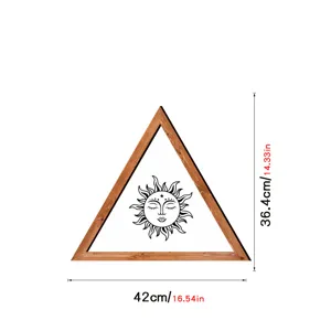 Triangle wooden decorative painting featuring bohemian sun face pattern for modern wall decor.