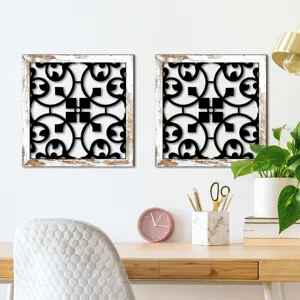 Wooden hollow wall art set of two framed decorative panels for living room bedroom home decor.