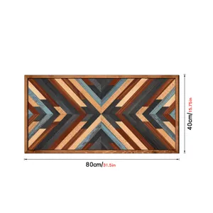 Wooden geometric wall art panel, rustic decorative hanging plaque, 80x40cm home decor.