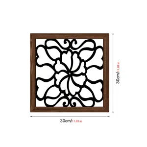 Wooden hollow wall decor with wood grain frame, 30cm floral art mural for home room.