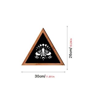 Triangle wooden framed wall art with moth and moon phase print for bohemian home decor