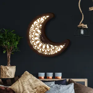 Luce notturna LED luna in legno nordico boho decorazione murale illuminazione calda camera