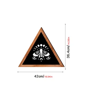 Triangular wooden wall art with moth and moon phases design, perfect for home decor.