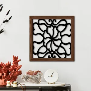 Wooden wall decor hollow out floral art square frame hanging home decoration for living room
