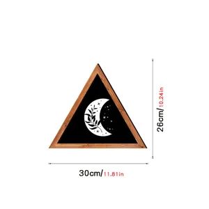 Nordic triangular wooden framed wall art with black and white moon leaf pattern for decor
